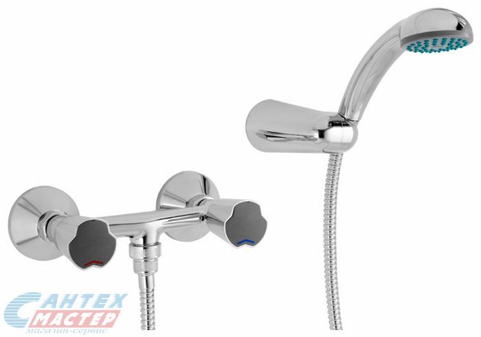Смеситель для душа Mofem Nova 402 двухвентильный, керамический, настенный, без излива, с шлангом/лейкой, латунь хром