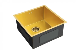 Мойка EMAR 45х45 см, врезная, из нержавеющей стали, квадртаная, цвет золото, без отверстия под смеситель, слив-перелив, без крыла, для кухни, универсальная, врезная под столешницу/над столешницей, для кухни
