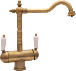 Смеситель для кухни Florentina Ария, однорычажный, поворотный, керамический, с высоким изливом Г-образной формы, высота излива 22,8 см, латунь, с подключением к фильтру чистой воды, цвет бронза