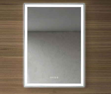 Зеркальный шкаф Silver Мirrors Киото, 53,4х74,8 см, навесной, цвет белый, зеркало с подсветкой LED/ЛЭД, со сменой цвета, сенсорный выключатель, часы, с 1 распашной дверцой/одностворчатый