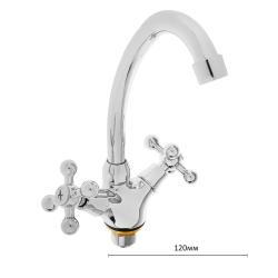 Смеситель для кухни/мойки Accoona, двухвентильный, поворотный, керамический, длина излива 120 мм, цинк, цвет хром