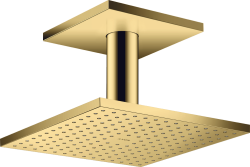 Верхний душ AXOR ShowerSolutions 250/250 1jet, с потолочным подсоединением, потолочный монтаж, квадратный, с 1 режимом, размер 25х25 см, металлический, цвет: полированное золото, для душа/ванной