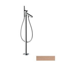 Смеситель для ванны Axor Starck напольный, двухвентильный, неповоротный, латунный, длина излива 14 см, керамический, цвет шлифованное красное золото, с душевым шлангом/держателем/лейкой