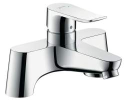 Смеситель для ванны Hansgrohe Metris на борт ванны однорычажный, неповоротный, латунный, длина излива 14,1 см, керамический, цвет хром, без душевого шланга/лейки