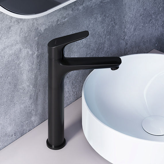 Смеситель для раковины/умывальника Damixa Jupiter высокий, однорычажный, неповоротный, керамический, длина излива 153 мм, латунь, цвет черный матовый