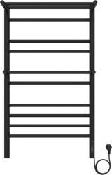 Полотенцесушитель Aquatek Альфа электрический П10 500х900 мм с полкой, черный муар, нержавеющая сталь, лесенка, электропровод с вилкой