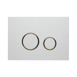 Кнопка смыва KK-POL Aquafiori Sfera прямоугольная, цвет белый матовый/золото, нержавеющая сталь, клавиша управления для сливного бачка, инсталляции унитаза, двойная, механическая, панель, универсальная, размер 245х175х14 мм