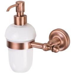 Дозатор жидкого мыла Migliore Mirella, настенный, керамика/латунь, форма округлая, для мыла в ванную/туалет/душевую кабину, цвет медь/белый