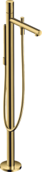 Смеситель для ванны Axor Uno напольный, однорычажный, с рукояткой zero, неповоротный, латунный, длина излива 19,3 см, керамический, цвет полированное золото, с душевым шлангом/держателем/лейкой