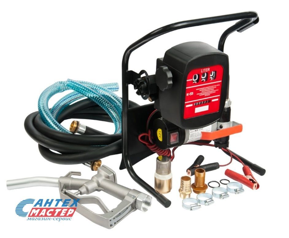 Насос Unipump BCD-12V2, 2.4 м³/ч, напор - 10 м, 0.15 кВт, 12 В, для перекачки дизельного топлива (солярки), электрический, поверхностный, топливный, из бочки, резервуара, с фильтром, счетчиком, перекачивающий, центробежный, самовсасывающие, помповый