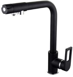 Смеситель для кухни/мойки VIEIR, с подключением под фильтр, однорычажный, поворотный, биканальный, керамический, длина излива 270 мм, латунь, цвет черный/хром