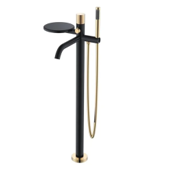 Смеситель для ванны/душа Boheme Stick, однорычажный, напольный, керамический, неповоротный, длина излива 266 мм, латунь, цвет черный/золото