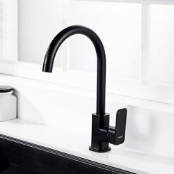 Смеситель для кухни/мойки LEDEME, однорычажный, поворотный, латунный, длина излива 187 мм, латунь, цвет черный