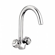 Смеситель для кухни/мойки Ledeme H26 двухвентильный, керамический, с высоким поворотным изливом, латунь, цвет хром, кухонный, хромированный, вертикальный, кран, комплект, сантехника, водопроводные, размер, характеристики, высота, расстояние, длина