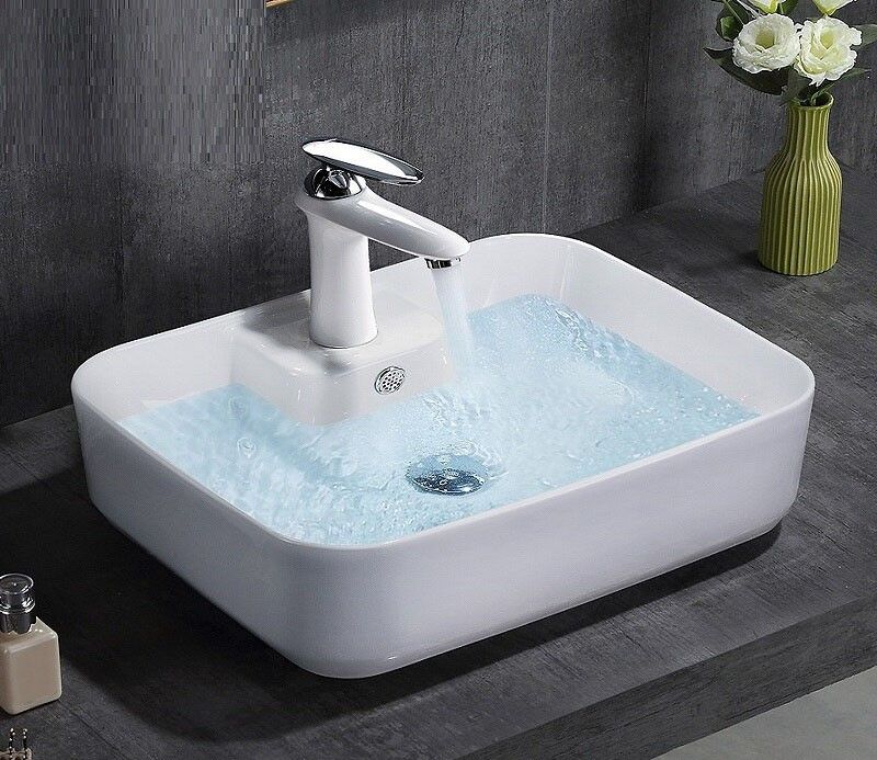 Раковина для ванной CeramaLux 9445 51х15х40 накладная, прямоугольная, керамическая/фарфоровая, цвет белый, с отверстием под смеситель, слив-перелив