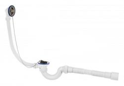 Сифон Wirquin МИНИ Элит, для ванны, 1 1/2 х 40 мм с нержавеющими чашками Ø70 мм L500 мм, с гофротрубой L800 мм 40х40/50 мм и с пробкой на цепочке, полипропилен, белый, для ванн