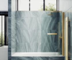 Душевая шторка на ванну MaybahGlass, 140х40 см, сатиновое стекло/профиль золото, поворотная, закаленное стекло 6 мм, плоская/панель, правая/левая, правосторонняя/левосторонняя, универсальная