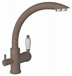 Смеситель для кухни/мойки Flortek Шале FK, с подключением фильтра питьевой воды/биканальный, однорычажный, керамический картридж, с поворотным изливом, высокий, длина излива 222 мм, латунь, цвет коричневый