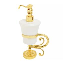 Дозатор жидкого мыла Migliore Edera, настольный, керамика/латунь, форма округлая, для мыла в ванную/туалет/душевую кабину, цвет золото/белый