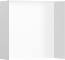 Полка Hansgrohe XtraStoris Minimalistic 300/300/140, с открытой рамой, размер 30х30х14 см, встраиваемая в нишу, форма прямоугольная, цвет матовый белый, нержавеющая сталь, встроенная/настенная, шкаф/короб, в стену, для душа/ванной