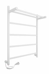Полотенцесушитель 600х400 мм Indigo Line LСLE60-40WMPR с полкой,  электрический, универсальное подкл, из нержавеющей стали, форма лесенка, настенный, цвет белый матовый, для ванны, вертикальный