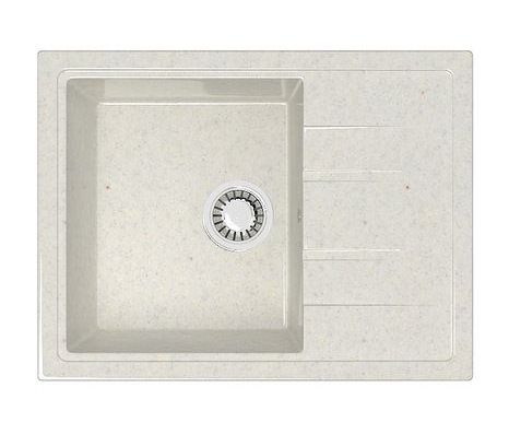 Мойка Bergg Z150, 57.5х47х21.5 см, с правым крылом, врезная, из искусственного камня, прямоугольная, цвет хлопок, отверстие под смеситель, слив-перелив, для кухни