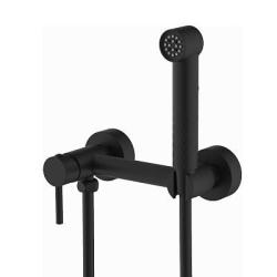 Смеситель с гигиеническим душем Splenka S99.51.06, настенный, однорычажный, керамический, без излива, с гибким шлангом/лейкой, латунь, цвет черный