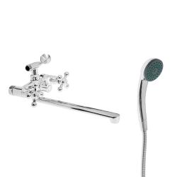 Смеситель для ванны/душа Accoona, настенный, двухвентильный, поворотный, керамический, длина излива 300 мм, цинк, цвет хром