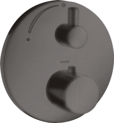 Смеситель для душа Axor Uno, с запорным вентилем, термостатический, скрытого монтажа, настенный, без излива/шланга/лейки, круглый, латунный, цвет шлифованный черный хром, с термостатом, встроенный/встраиваемый/термостатный