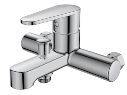 Смеситель для ванны/душа Voda Waterfall однорычажный, настенный, неповоротный, керамический картридж, длина излива 99,5 мм, без аксессуаров, латунь, цвет хром WF54