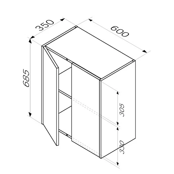 Шкаф AM.PM Func 60, 60х68,5х35 см, подвесной, универсальный, 2 распашные дверцы, цвет белый матовый