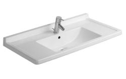 Раковина DURAVIT Starck 3 WonderGliss, 85х48,5х19 см, подвесная, прямоугольная, санфарфор, цвет белый, с 1 отверстием под смеситель, крыло/полочка с двух сторон, антигрязевое покрытие, слив/перелив