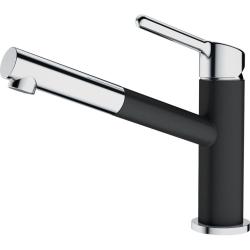 Смеситель для кухни/мойки Franke Orbit Pull-Out, однорычажный, поворотный, керамический картридж, выдвижной шланг, длина излива 209 мм, латунь, цвет хром/оникс