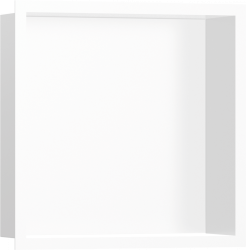 Полка Hansgrohe XtraStoris Individual 300/300/100, с дизайнерской рамой, размер 30х30х10 см, встраиваемая в нишу, форма прямоугольная, цвет матовый белый, нержавеющая сталь, встроенная/настенная, шкаф/короб, в стену, для душа/ванной