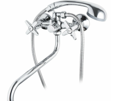 Смеситель для ванны/душа Ekko E26020-1 двухвентильный, настенный, поворотный, цинковый сплав силумин, длина излива 370 мм,кран-букса керамика, цвет хром