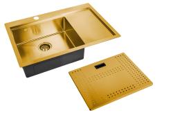 Мойка кухонная ZorG Master, 78х52х20 см, с накладкой, нержавеющая сталь, прямоугольная, цвет: бронза, с отверстием под смеситель, с крылом, левосторонняя, слив-перелив, врезная