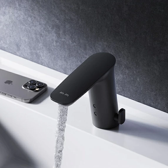 Смеситель для раковины/умывальника AM.PM Inspire V2.0, сенсорный, неповоротный, керамический, длина излива 125 мм, латунь, цвет черный матовый