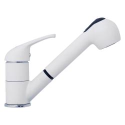 Смеситель для кухни/мойки TopZero, цвет Ice, однорычажный, выдвижной излив переключение струя/душ, высоким/низким изливом, высота излива 125 см, из латуни/гранита