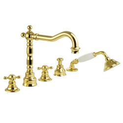 Смеситель для ванны/душа Migliore Arcadia, на борт ванны, двухвентильный, неповоротный, длина 210 мм, керамический, латунь, цвет золото