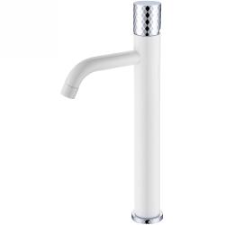 Смеситель для раковины/умывальника Boheme Stick, однорычажный, неповоротный, керамический, высокий, длина излива 135 мм, латунь, цвет белый/хром