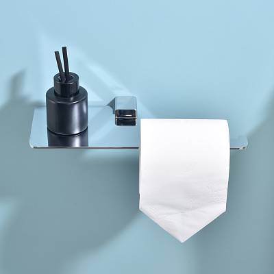 Держатель для туалетной бумаги Raglo R301.03 без крышки, с полочкой для телефона, цвет хром, настенный, нержавеющая сталь, форма прямоугольная, для туалета/ванной