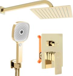 Душевая система встраиваемая REA ORIX, цвет золото, комплект: смеситель/тропический душ (с верхней лейкой)/лейка/шланг, скрытого монтажа