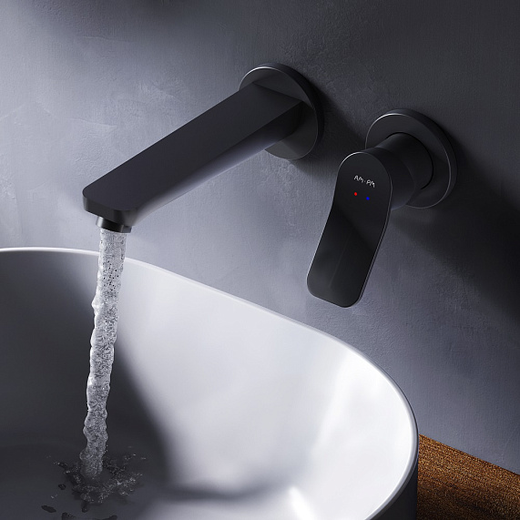 Смеситель для раковины/умывальника AM.PM X-Joy, встраиваемый, однорычажный, неповоротный, керамический, длина излива 187 мм, латунь, цвет черный матовый