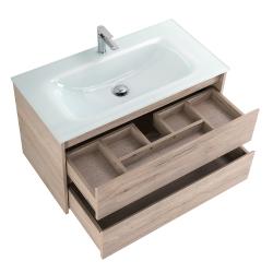 Тумба под раковину BelBagno Kraf 80, 80х46х53 см, подвесная, 2 выкатных ящика, ЛДСП, цвет: белый дуб галифакс, шкафчик навесной, механизм доводчика, прямоугольная