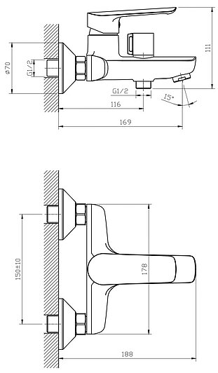 Смеситель для ванны/душа Esko Lagos White настенный, однорычажный, неповоротный, керамический, длина излива 169 мм, корпус пластик (PPA), цвет белый