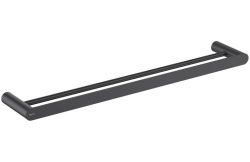 Полотенцедержатель Aquatek Лира двойной, 600 мм настенный, неповоротный, нержавеющая сталь, для полотенец в ванную/туалет/душевую кабину, цвет матовый черный