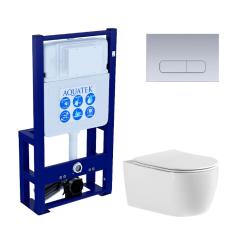 Комплект унитаза с инсталляцией Aquatek Европа (Сет) c сиденьем микролифт, с клавишей смыва (кнопкой, клавишей двойного смыва) хром матовая, рама INS-0000016 отдельностоящая