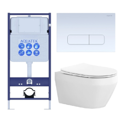 Комплект унитаза с инсталляцией Aquatek Лея (Сет) c сиденьем микролифт, с клавишей смыва (кнопкой, клавишей двойного смыва) белая, комплект крепления