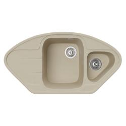 Мойка TopZero серия TopGran, 510х960 см, 1,5 чаши с крылом с лева, врезная, из гранита, угловая, цвет Jasmine, отверстие под смеситель, слив-перелив, для кухни