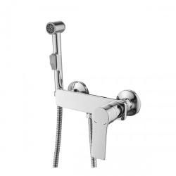 Смеситель с гигиеническим душем Rossinka, настенный, однорычажный, керамический, без излива, с гибким шлангом/лейкой, латунь, цвет хром